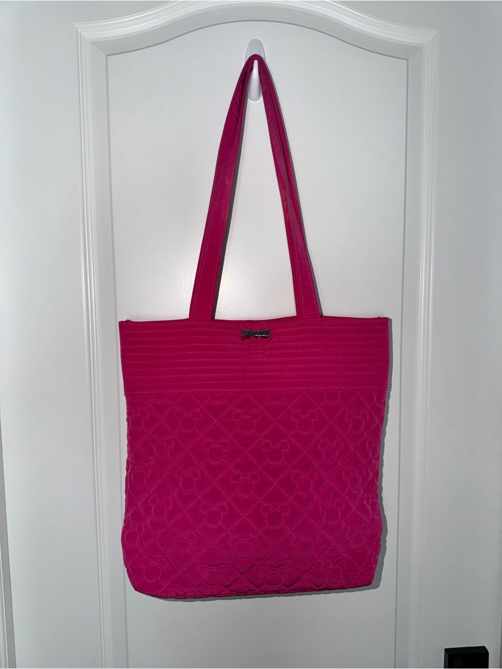 Vera Bradley Disney Parks Hot Pink Quilted Mickey Mouse Tote Large Shoulder Bag